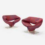 Pierre Paulin, Ribbon chairs, pair, 1965, Jack Lenor Larsen upholstery, lacquered wood