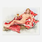 Delia Brown, Live! Drawing: 3 Hours; Leisa on Marimekko pillows, 2003, watercolor on paper