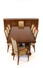 Jules Leleu, Jules Leleu (French, 1883, an Art Deco mahogany dining suite