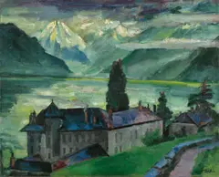 Max Pechstein, Schloss am Gebirgssee, 1925, Öl auf Leinwand. Doubliert