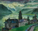 Max Pechstein, Schloss am Gebirgssee, 1925, Öl auf Leinwand. Doubliert