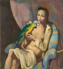 Karl Hofer, Frau mit Papagei, 1940, Öl auf Leinwand