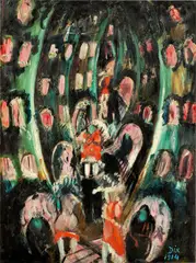 Otto Dix, Straße der Bordelle, 1914, Öl auf Papier auf Pappe