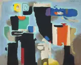 Willi Baumeister, Kessaua statuarisch, 1954, Öl mit Kunstharz auf Hartfaser