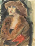 Otto Dix, Mädchen mit roter Tasche, 1924, Aquarell und Tuschpinsel über Bleistift auf Papier