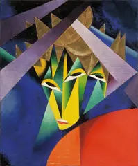 Georg Scholz, Exotische Prinzessin, 1919, Öl und vergoldetes Stuckrelief auf Holz, in originalen Künstlerrahmen eingelassen