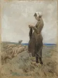 Max Liebermann, Holländisches Hirtenmädchen, Um 1887, Pastell und Kohle auf Pappe