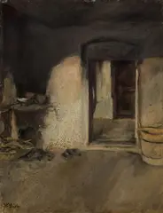 Wilhelm Leibl, Kücheninterieur, 1888, Öl auf Holz