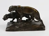 Michael Six, Two Panthers, 1920s, Patinated bronze