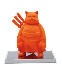 Hiro Ando, Samurai Cat Monology Orange, 2006, Mixed-media resin and pigment polychrome on fiberglass under acrylic cap with LED