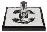 Chuck Close, Phil (Anamorphic), 2007, Engraving with embossment on Twinrocker handmade paper, polished stainless steel cylinder, and wooden box/platform