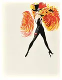 René Gruau, Dancer with Orange and Yellow Feathers