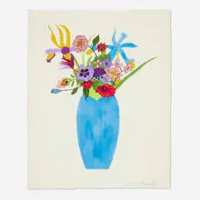 Ed Baynard, Blue Vase, 2002, pochoir and relief in colors on vintage handmade paper