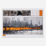 Christo, The Gates XXVII, Project for Central Park, New York, 2004, offset lithograph in colors, fabric sample