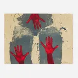 Rufino Tamayo, Manos sobre fondo azul, 1979, etching in colors