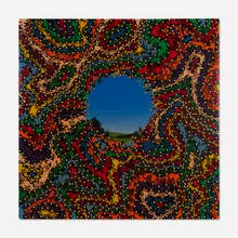 Fred Tomaselli, Double Landscape (Study), 1994, saccharin, acrylic, resin on wood panel