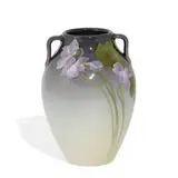 Edward Diers for Rookwood Pottery, earthenware Iris glaze vase with strap handles