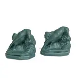 Rookwood Pottery, bookends in exceptional green over blue frogskin glaze, pair