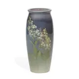Constance Baker for Rookwood Pottery, earthenware Iris glaze vase with lilac decoration
