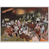 Warrington Colescott, Family Night at Fred's Pleasure Club, 1997
