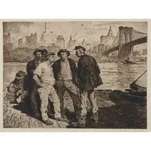 Martin Lewis, Dock Workers Under the Brooklyn Bridge, 1916
