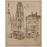 Joseph Pennell, Flower Market and Butter Tower, Rouen, 1907