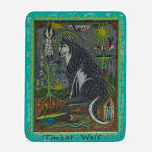 Tony Fitzpatrick, Timber Wolf, 1987, colored pencil and oil pastel on slate in artist's frame