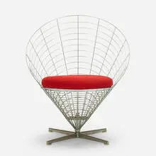 Wire cone chair, model K2 by Verner Panton, 1959, galvanized and chrome-plated steel, upholstery, plastic, sold Jul 2019