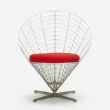 Verner Panton, Wire cone chair, model K2, 1959, galvanized and chrome-plated steel, upholstery, plastic
