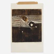 Bruce Conner, Alien Land, 1955, woodcut on paper