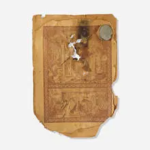Bruce Conner, Untitled, c. 1965, burned book pages, wax, steel, mirrored glass, cardboard, paper