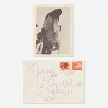 letter mailed to Tommy Longo by James Lee Byars, 1976, ink on paper, printed paper, sold Jul 2019