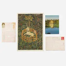 James Lee Byars, collection of four postcards mailed to Tommy Longo, 1971-73, ink on offset color lithograph