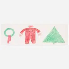 Christopher Knowles, Xmas Wreath, Santa, Tree, 1979, collage and crayon on paper