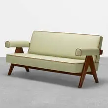 sofa from Chandigarh by Pierre Jeanneret, c. 1958-59, upholstery, teak, sold Jun 2019