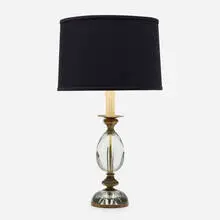 table lamp by Gabriella Crespi, c. 1970, crystal, brass, lacquered wood, linen, sold Jun 2019