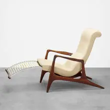 Multi-position lounge chair, model VK100 by Vladimir Kagan, walnut, upholstery, sold Jun 2019