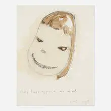 Only Faces Appear in My Mind by Yoshitomo Nara, 2001, pencil and acrylic on paper, sold Jun 2019