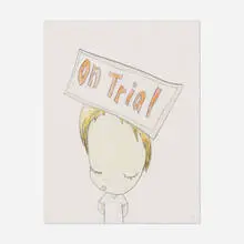 On Trial by Yoshitomo Nara, 1997, graphite and colored pencil on paper, sold Jun 2019