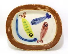 Pablo Picasso, Pablo Picasso (Spanish, 1881, white earthenware ceramic dish with a coloured glaze