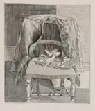 David Tindle, Untitled, unframed; Primulas on a table etching