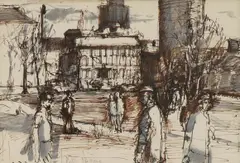 Peter Mayne, Untitled, pen and ink and wash 14 x 21cm .