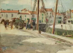 Untitled by Henri Alberti, 1868-1935) Harbour view oil on board 24 x 33cm, sold Apr 2021