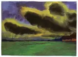Dunkle Wolken über der Marsch mit Bauernhaus by Emil Nolde, 1935, Aquarell auf Japan, sold May 2008