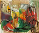 Albert Oehlen, Ohne Titel, 1988, Öl und Silberfarbe auf Leinwand
