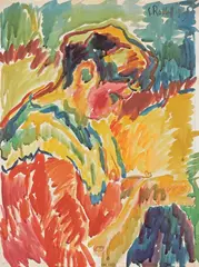Karl Schmidt-Rottluff, Nähendes Mädchen, 1909, Aquarell über Kreide auf festem Papier