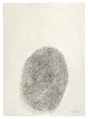 Günther Uecker, Hommage à Fontana IV, 1989, Nägel, Farbe und Bleistift auf Leinwand auf Holz