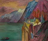 Marianne von Werefkin, Der Abgrund. 1920er Jahre, Tempera auf dünnem Karton, auf Pappe aufgezogen