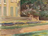 Max Liebermann, Die Blumenterrasse im Wannseegarten nach Nordwesten, Um 1918, Öl auf Leinwand