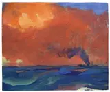 Emil Nolde, Meer mit rotem Abendhimmel (am Horizont ein qualmender Dampfer)